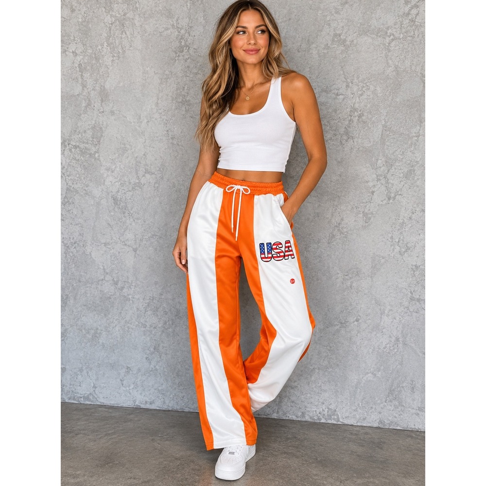 USA Orange White Track Pants Tennessee Colors Y2K Game Day Streetwear Small